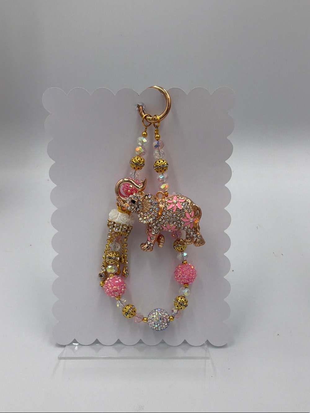 Kids Pink Elephant Keychain Charm - Gold Accent